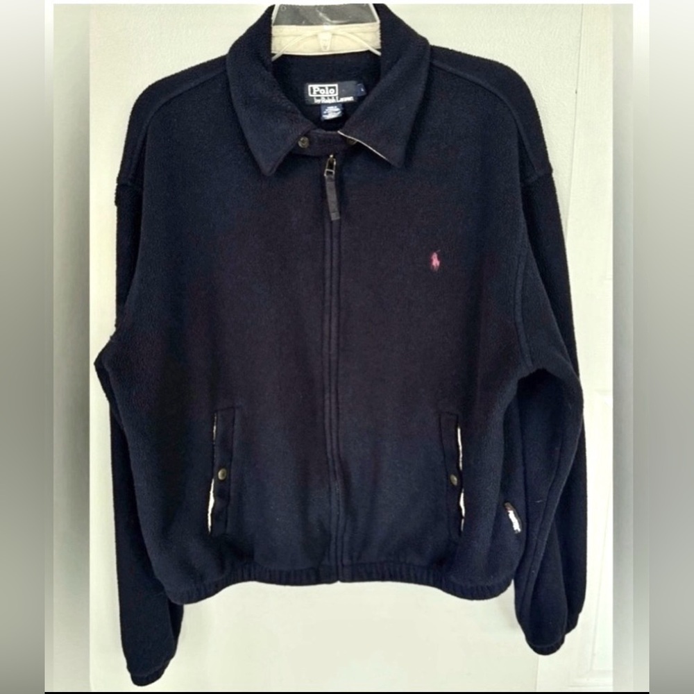 Vintage 90’s Polo Ralph Lauren Bomber Jacket Polartec Fleece Men’s L Blue Zip Up